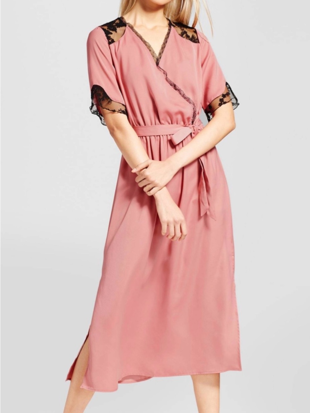 Who What Wear, Dusty Rose Lace-Trim Wrap dress sz XL